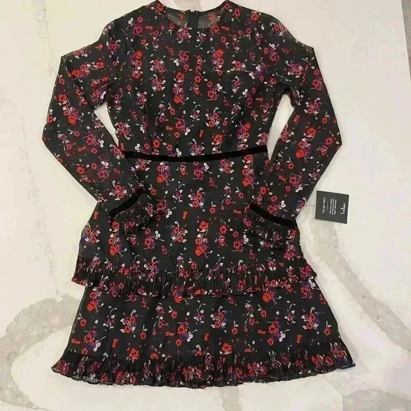 Lulus NWT Floral to See Black Floral Print Long Sleeve Mini Dress Womens Size XS - Picture 1 of 8